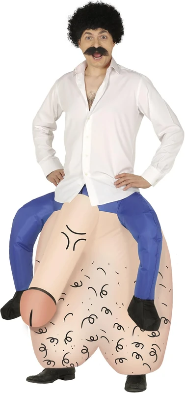 FIESTAS GUIRCA | Inflatable Testicles Fancy Dress Adult (42-44/L) - Trousers with Fan - Funny Costumes for Stag Do, Fancy Dress Parties and Celebrations - Ideal for Men - Natural - Image 1