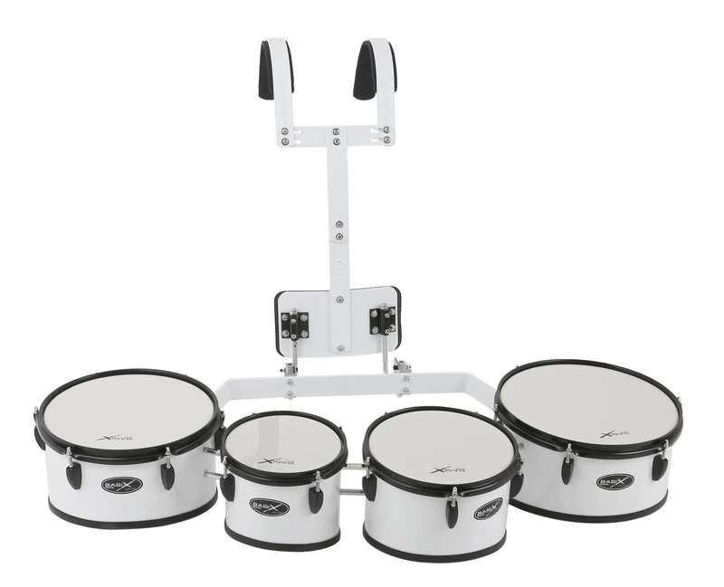 GEWA Marching Quad-Tom-Set, Marching Drum, 8 x 8", 10 x 8", 12 x 8", 13 x 8", wooden shell white laminated, incl. carry frame