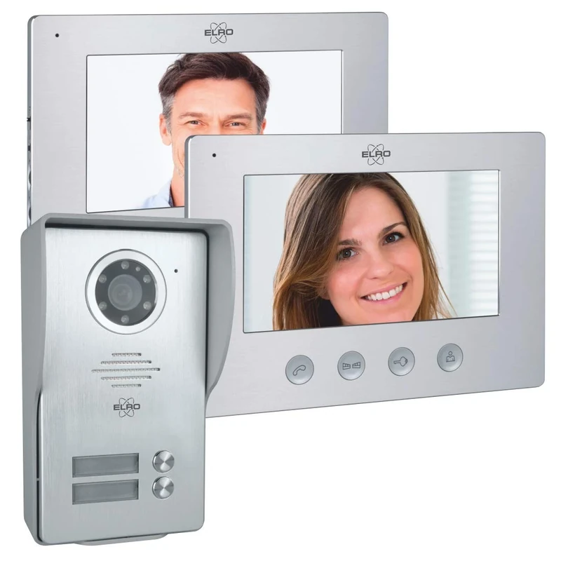 ELRO DV477W2 2-family video door intercom system with 2 color display, camera with night vision, 4-wire technology, 16 ringtones, grey, one size