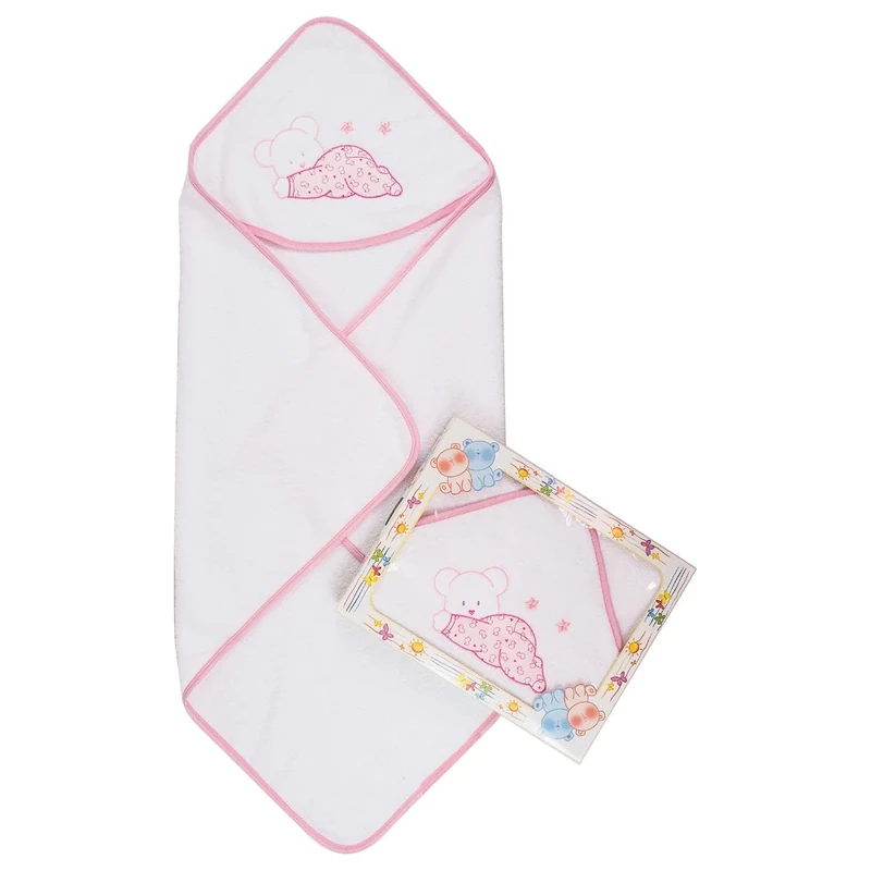 Bubabù ACC042-ROS Baby Bathrobe Yoghy, Terry Towel Triangle Bathrobe with Embroidered Hood, Pink, 75 x 75 cm