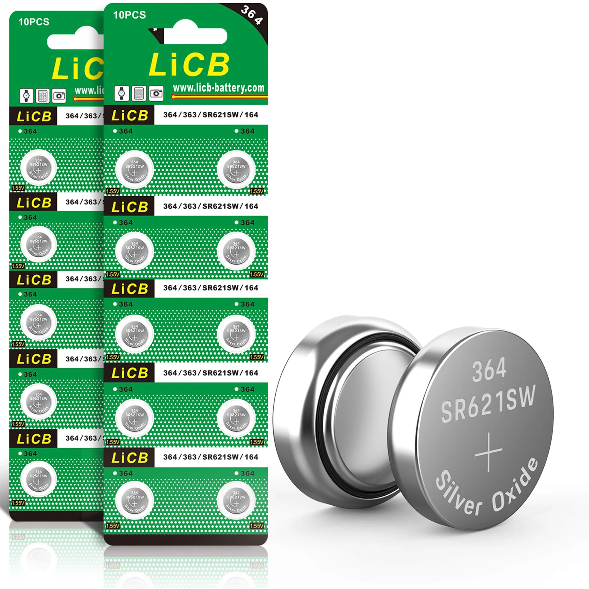 LiCB 20 PCS SR621SW AG1 364 363 LR621 1.55V Button Cell Watch Batteries