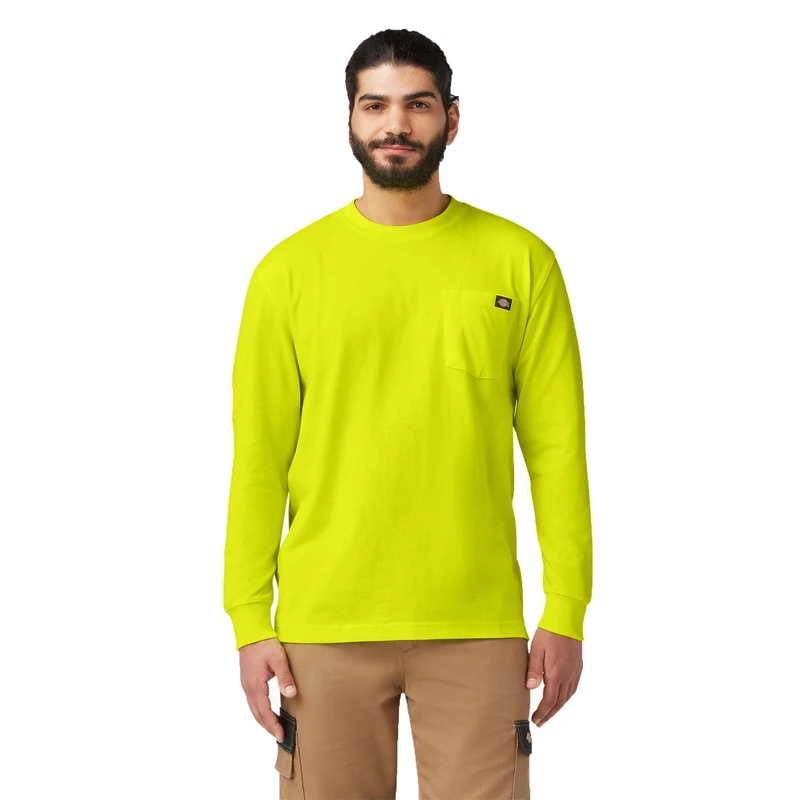 Dickies Men's Long Sleeve Heavyweight Crew Neck T-Shirt, Bright Yellow, 3X
