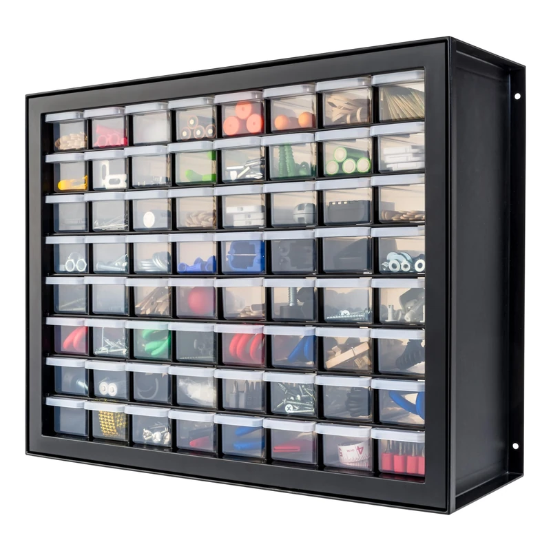 IRIS USA Bead Organizer Storage Bin Drawer Cabinet, 64-Drawer Plastic Organization Chest for Screws Bolts Nails Hardware Small Parts Electronics Charm Tools Scrapbook Art Craft Hobby Supplies - Black
