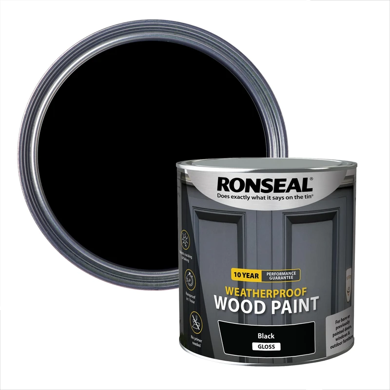 RONSEAL 10 Year Weatherproof 2 in 1 Wood Paint Black Gloss 2.5 Litre
