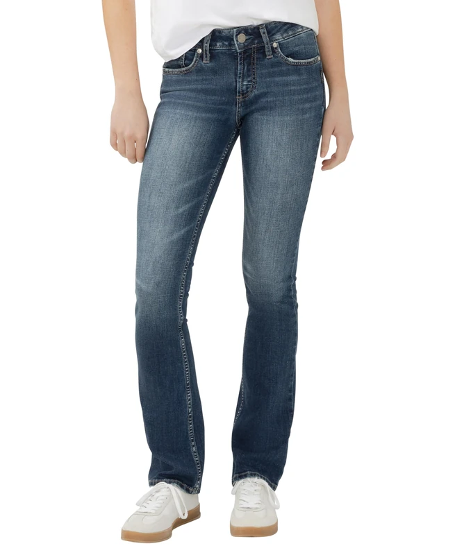 Silver Jeans Co. Women's Suki Curvy Fit Mid Rise Slim Bootcut Jeans, Vintage Dark Wash, 24W x 35L