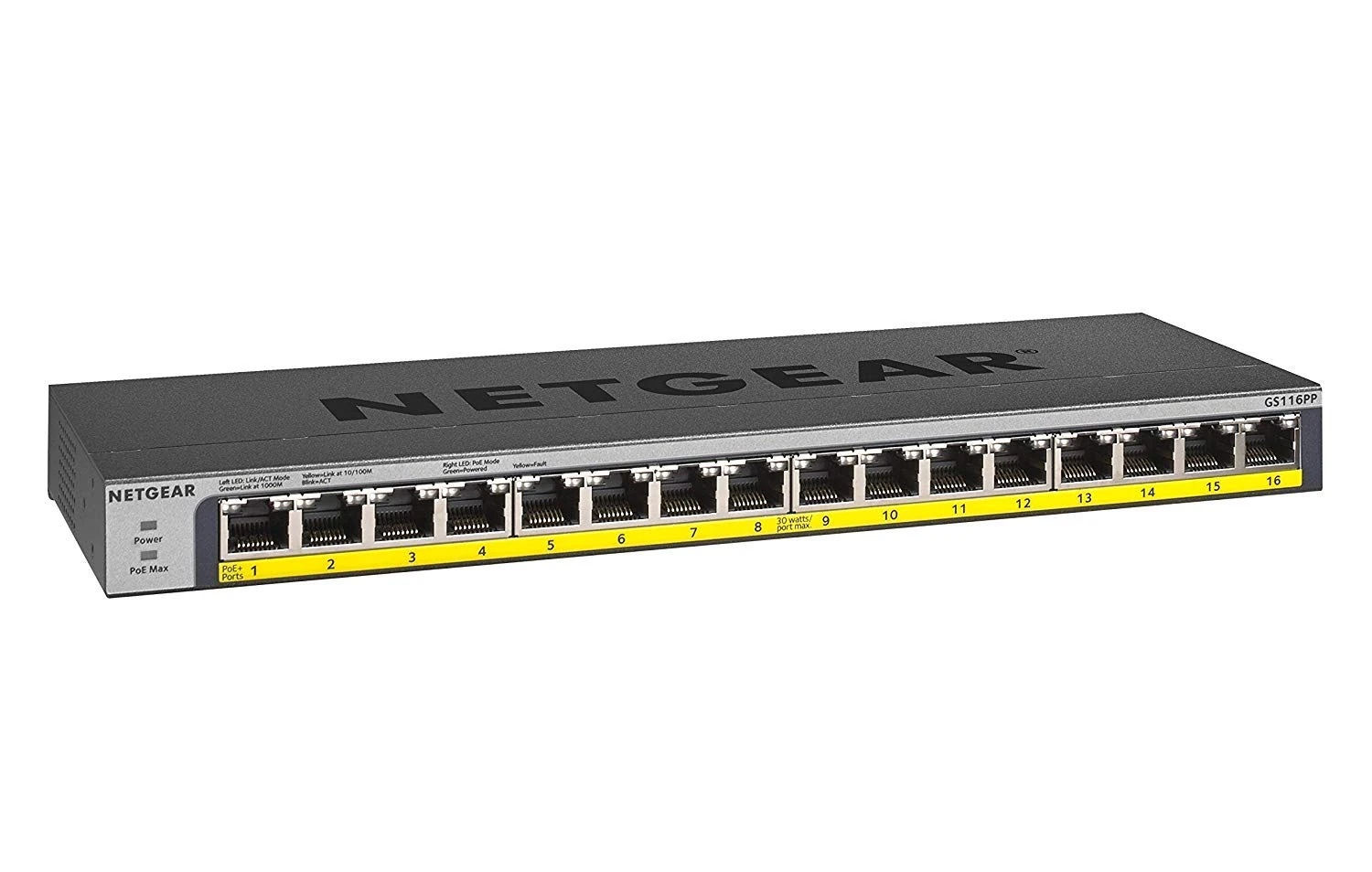 NETGEAR GS116PP 16-Port PoE/PoE+ Gigabit Ethernet Unmanaged Switch
