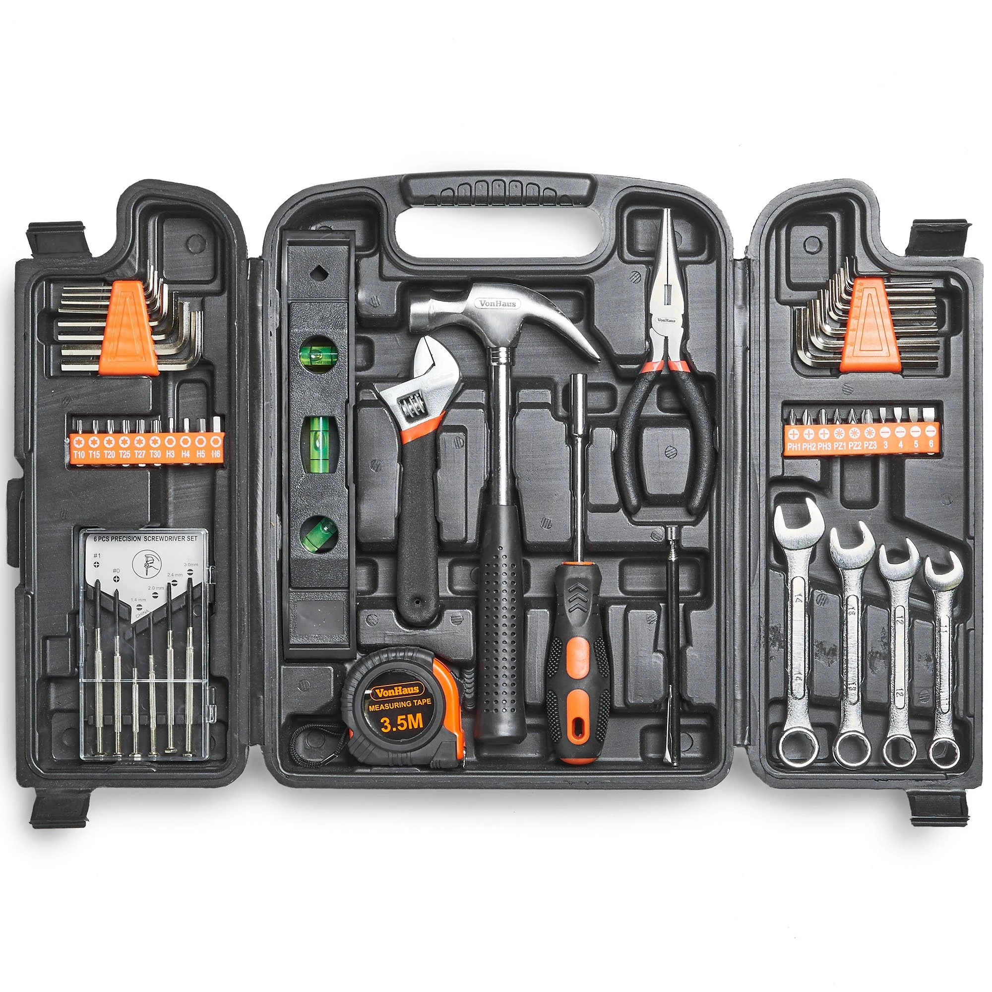 VonHaus Household Tool Kit - 53pc Tool Kit for Beginners - Includes Precision Screwdrivers, Claw Hammer, Pliers, Hex Keys, 20 Bits & More - Home Tool Kit with Hand Tools in Carry Case