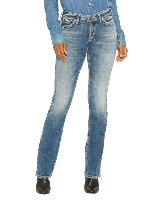 Silver Jeans Co. Women's Suki Curvy Fit Mid Rise Slim Bootcut Jeans, Medium Vintage, 28W x 33L