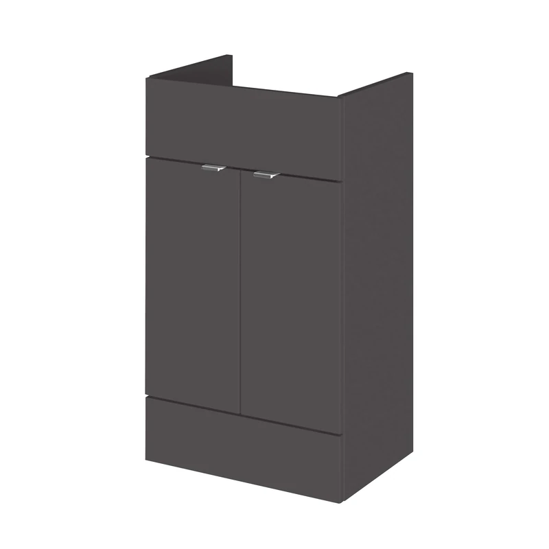 Hudson Reed OFF906 Fusion Modern Bathroom Floor Standing Vanity Unit with 2 Soft Close Doors, 500mm, Gloss Grey