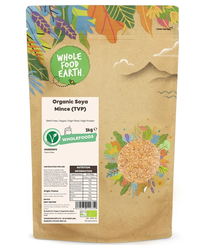 Wholefood Earth Organic SOYA Mince (TVP) 3kg GMO Free | Vegan | High Fibre | High Protein | Certified Organic