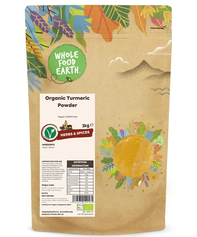 Wholefood Earth Organic Turmeric Powder 3kg Vegan | GMO Free | Certified Organic