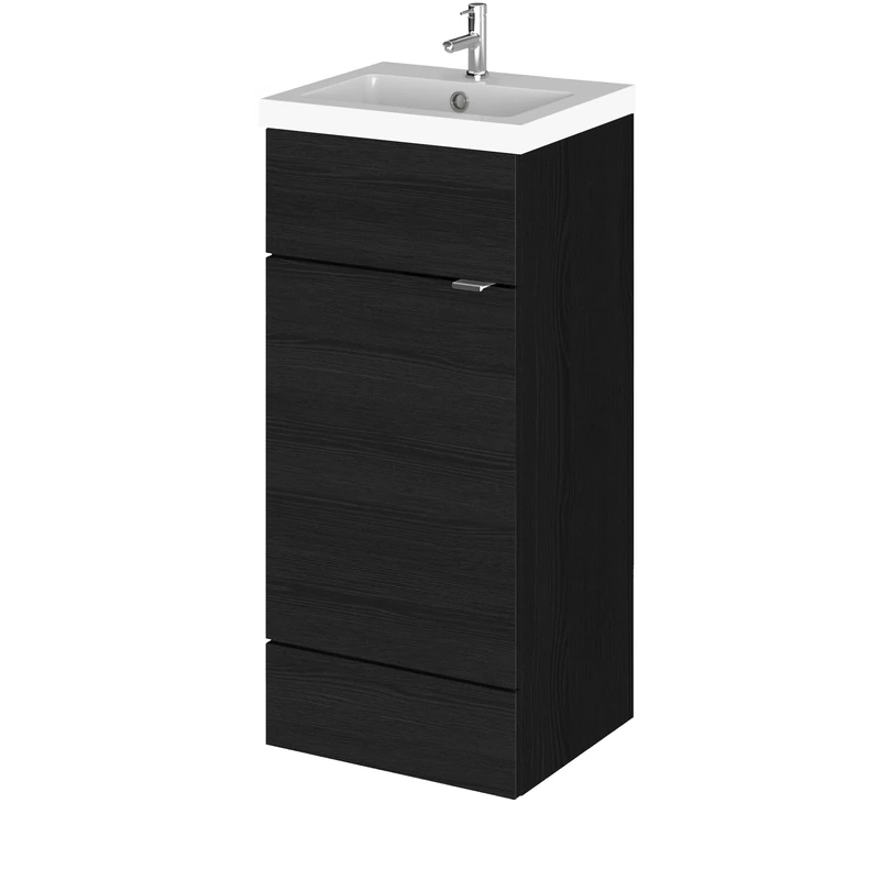 Hudson Reed CBI623 Fusion Modern Bathroom Floor Standing 1 Door Vanity Unit and Polymarble Basin, 904 x 405 x 400mm, Woodgrain Charcoal Black