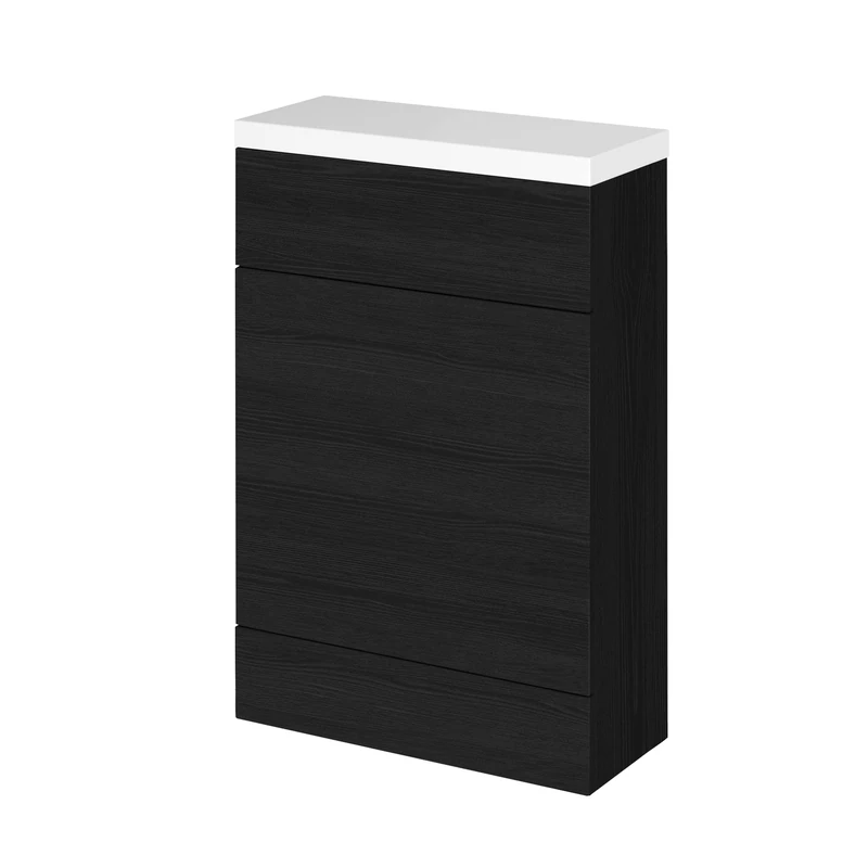 Hudson Reed CBI619 Fusion Modern Bathroom Floor Standing Compact WC Unit and Polymarble Top, 904 x 605 x 260mm, Woodgrain Charcoal Black