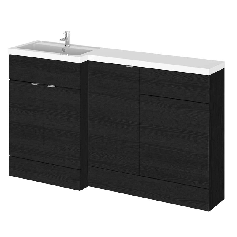 Hudson Reed CBI615 Fusion Modern Bathroom Floor Standing Left Hand Vanity Basin and WC Combination with Base Unit, 904 x 1505 x 360mm, Charcoal Black