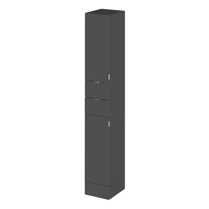 Hudson Reed OFF962 Fusion Modern Bathroom Wall Hung Tall Unit with Soft Close Doors, 300mm, Gloss Grey