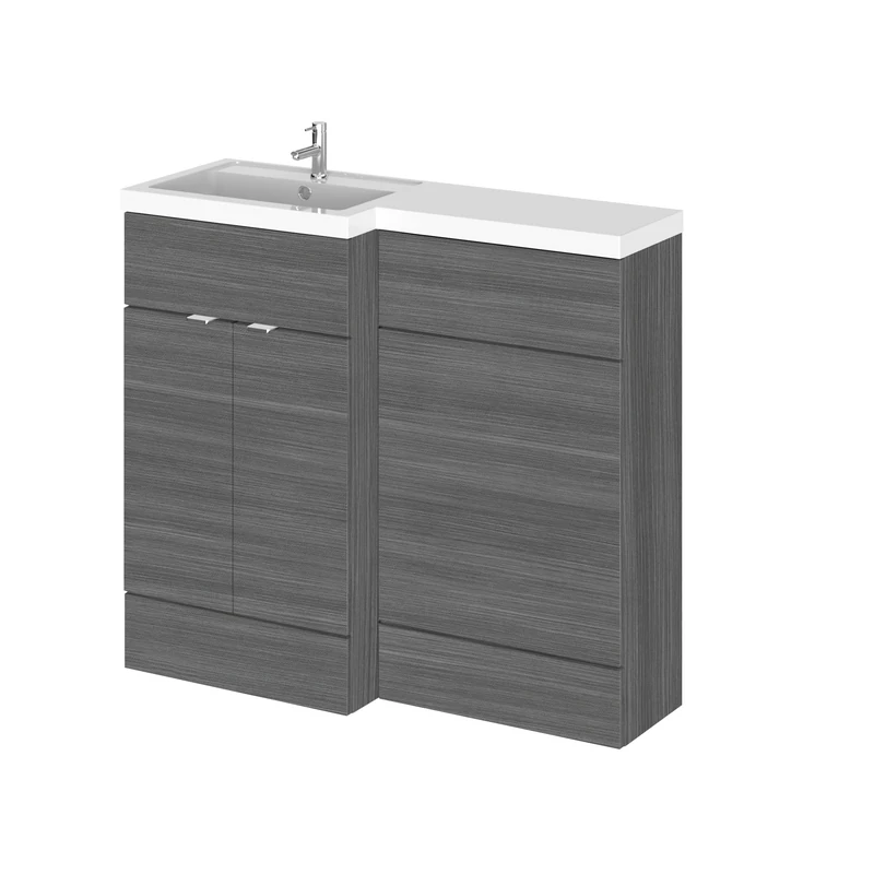 Hudson Reed CBI526 Fusion Modern Bathroom Floor Standing Left Hand Vanity Basin and WC Combination Unit, 904 x 1005 x 360mm, Woodgrain Anthracite