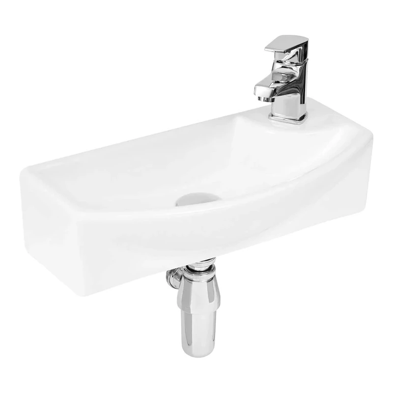 Hudson Reed NBV160 | Modern Bathroom Wall Hung Rectangular Vessel Sink, 120mm x 450mm, White, 430mm x 196mm
