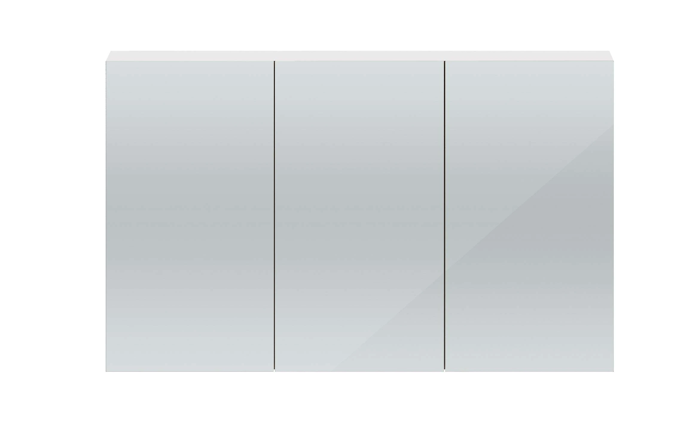 Hudson Reed QUA009 Quartet ǀ Modern Bathroom Wall Hung 3 Soft Close Door Mirror Cabinet, 1350mm, Gloss White