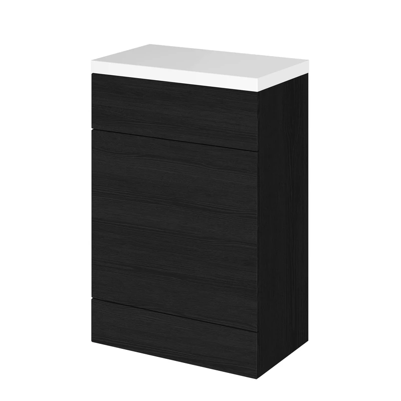 Hudson Reed CBI620 Fusion Modern Bathroom Floor Standing WC Unit and Polymarble Top, 904 x 605 x 360mm, Woodgrain Charcoal Black