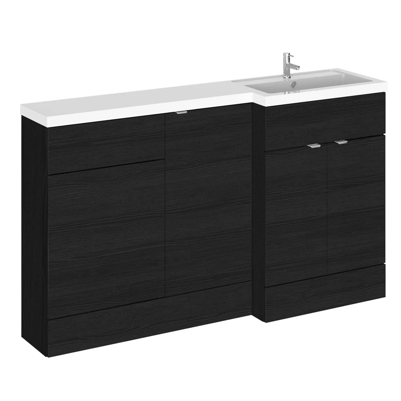 Hudson Reed CBI616 Fusion Modern Bathroom Floor Standing Right Hand Vanity Basin and WC Combination with Base Unit, 904 x 1505 x 360mm, Charcoal Black