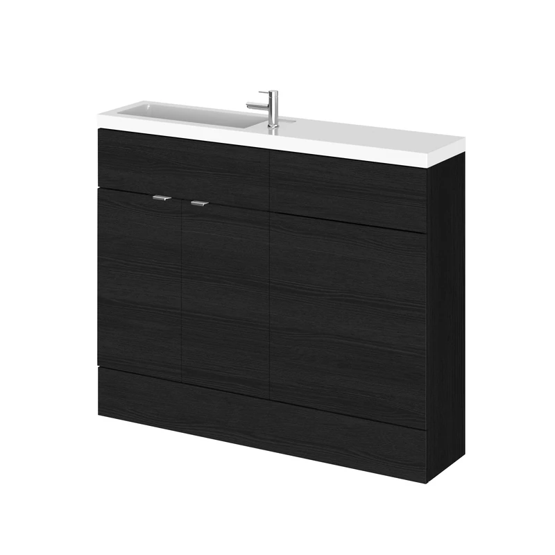 Hudson Reed CBI601 Fusion Modern Bathroom Floor Standing Compact Vanity Basin and WC Combination Unit, 904 x 1105 x 260mm, Woodgrain Charcoal Black