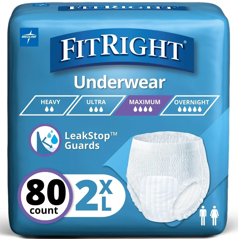 FitRight Adult Incontinence Underwear, Heavy Absorbency, XX-Large, 68-80 (80 Count)