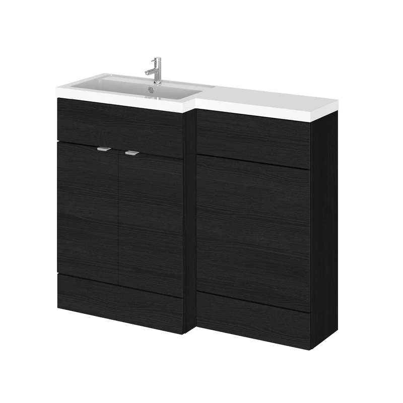 Hudson Reed CBI602 Fusion Modern Bathroom Floor Standing Left Hand Vanity Basin and WC Combination Unit, 904 x 1105 x 360mm, Woodgrain Charcoal Black