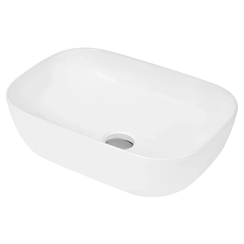 Hudson Reed NBV158 | Modern Bathroom Curved Rectangular Vessel Sink, 135mm x 455mm, White