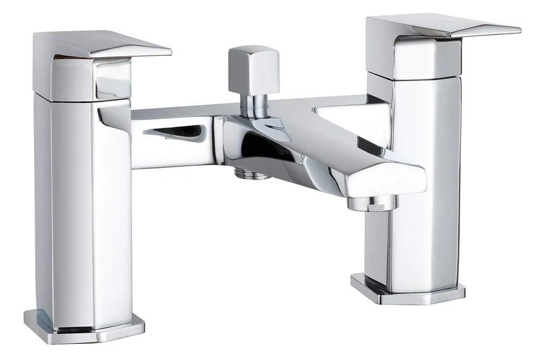 Nuie HDY304 Hardy | Modern Bathroom Deck Mounted Square Shower Bath Mixer Tap, 151mm x 230mm, Chrome
