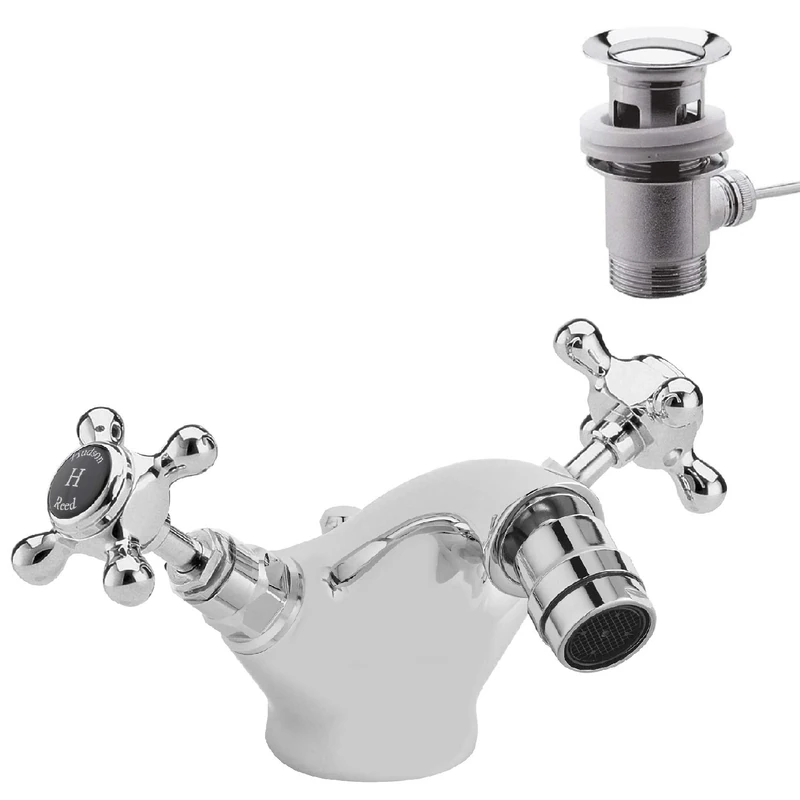 Old London BC406HX Topaz | Traditional Bathroom Mono Bidet Mixer Tap with Crosshead Handles and Hexagonal Collars, 97mm x 197mm, Chrome/Black