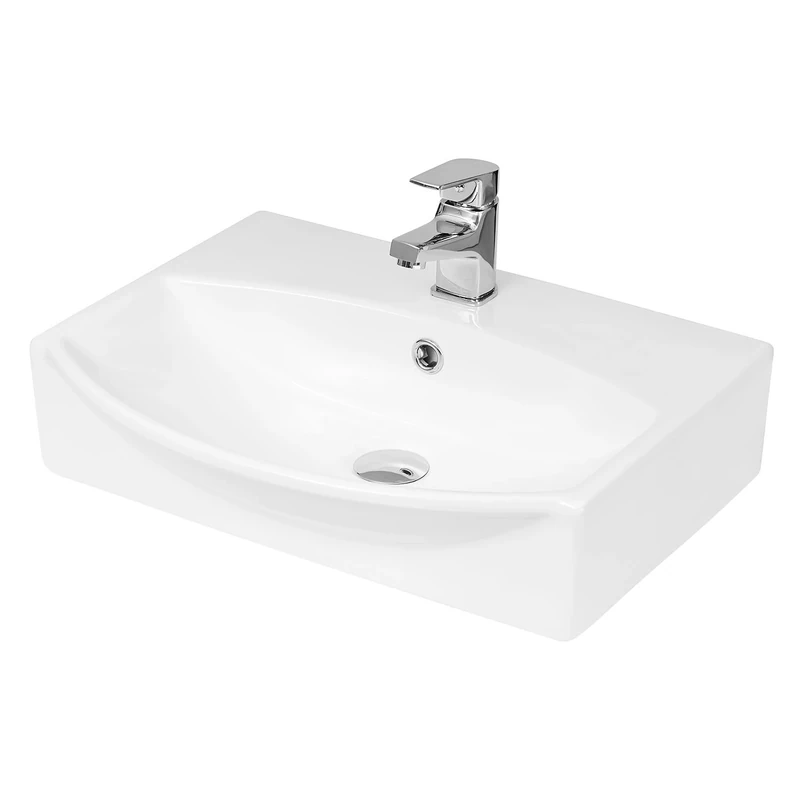Hudson Reed NBV164 Vessel Modern Rectangular Bathroom Counter Top Basin Sink, White, 500mm