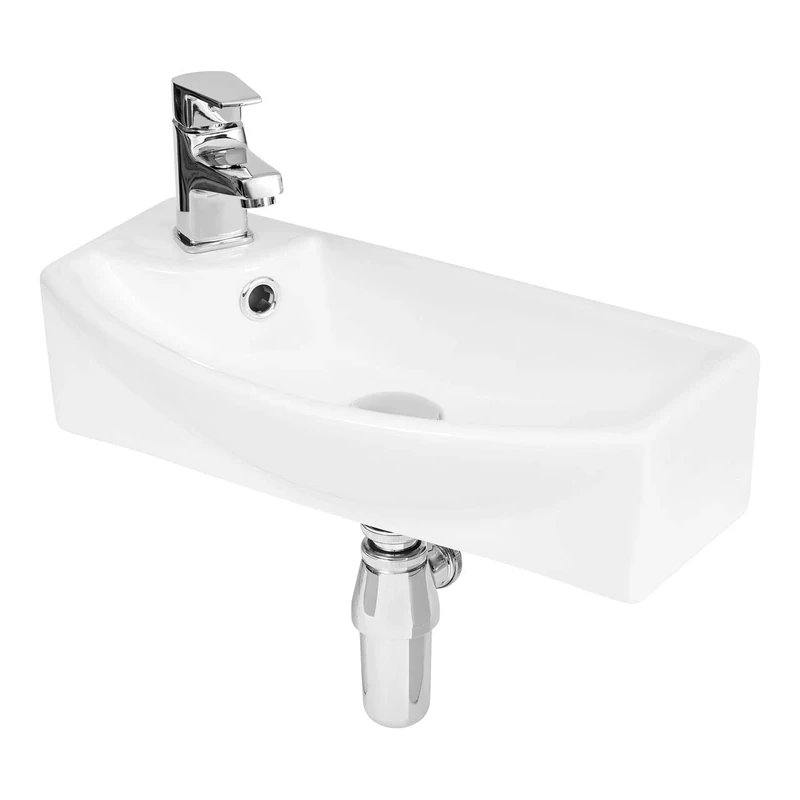 Hudson Reed NBV161 | Modern Bathroom Wall Hung Rectangular Vessel Sink, 120mm x 450mm, White