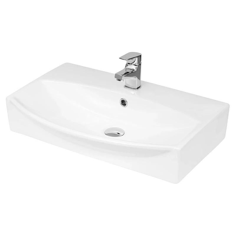 Hudson Reed NBV165 Chancery 500mm Basin & Pedestal (2 Tap Hole) Modern Rectangular Bathroom Counter Top Basin Sink, White, 600mm
