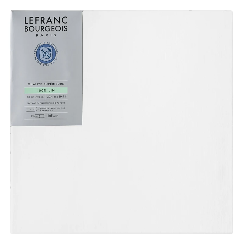 Lefranc & Bourgeois 111247 Stretcher Frame Made of 100% Linen in Premium Quality, Ready to Use, Primed with Titanium Dioxide Gesso, Side Nailed on Solid Pine Wood - 100 x 100 cm