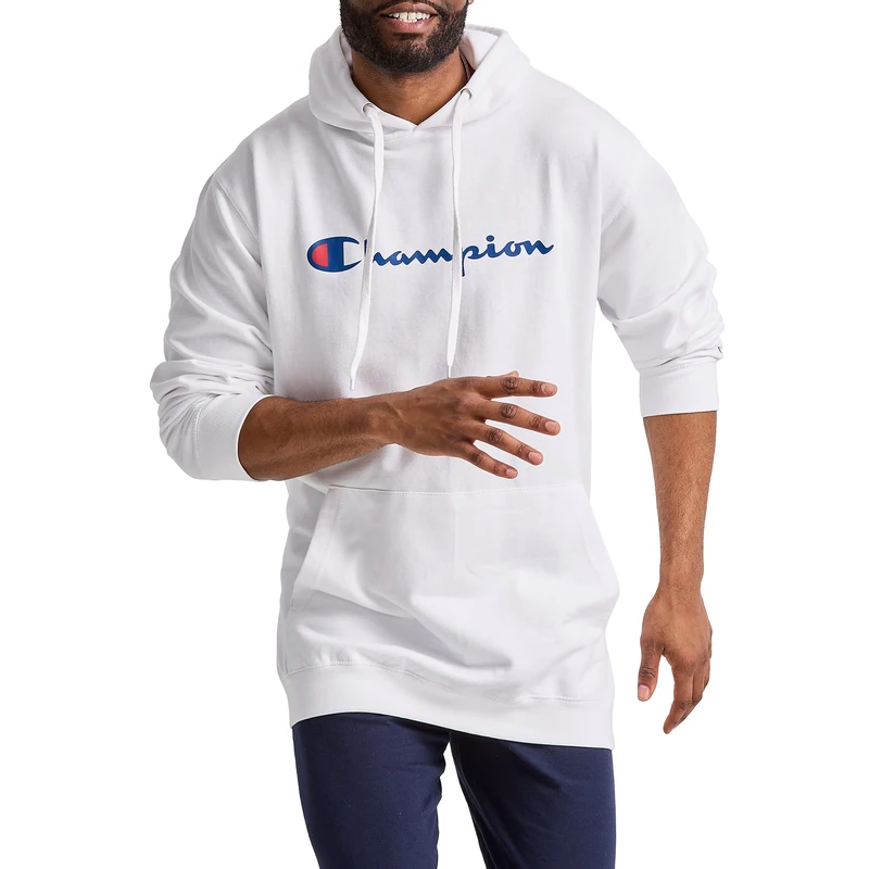 Champion Men's Graphic Powerblend Fleece Pullover Hooded Sweatshirt, White, S UK - Image 1