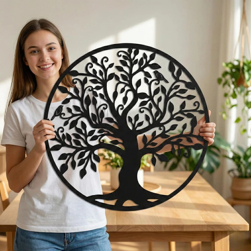 DEKADRON Metal Wall Art Tree of Life Wall Art Metal Family Tree Sign (44 x 46 cm)