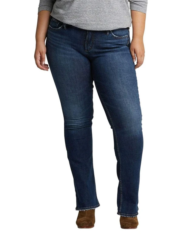 Silver Jeans Co. Women's Plus Size Suki Curvy Fit Mid Rise Slim Bootcut Jeans, Vintage Dark Wash, 18W x 33L