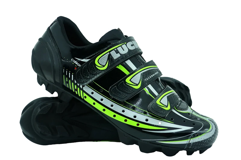 LUCK Master Cycling Shoe with Carbon Sole and Triple Velcro Strap for Support Black