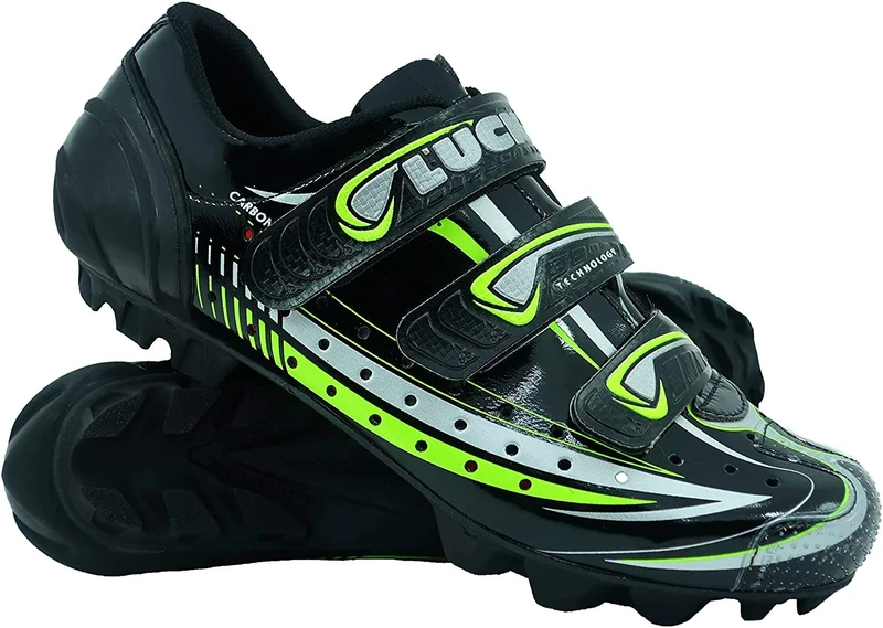 LUCK Master Cycling Shoe with Carbon Sole and Triple Velcro Strap for Support Black White