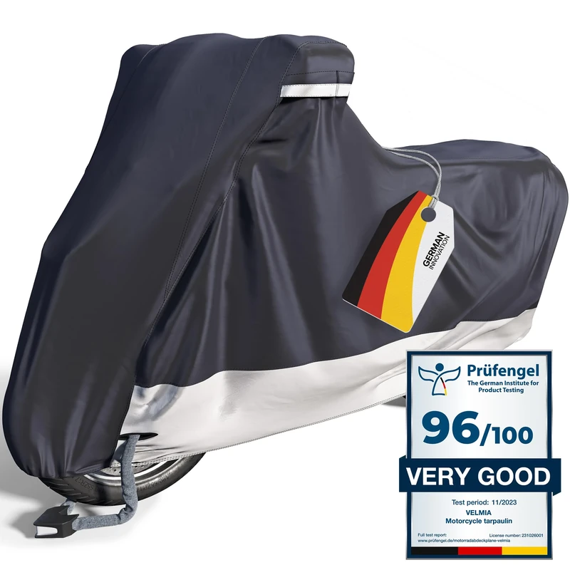 VELMIA Motorcycle Cover Waterproof Outdoor [Extra Large] Premium Bike Cover for Harley Davidson - Moped Cover, Scooter Cover, Heat-Resistant & Breathable - Image 1