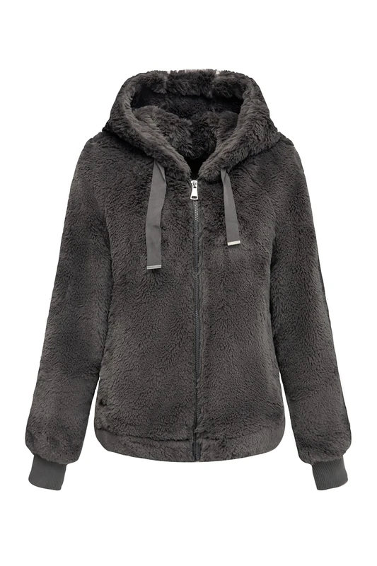 BELLIVERA Women Faux Fur Jacket with 2 Side-Seam Pockets, The Coat with Hood 1712014 Gray L - Image 1