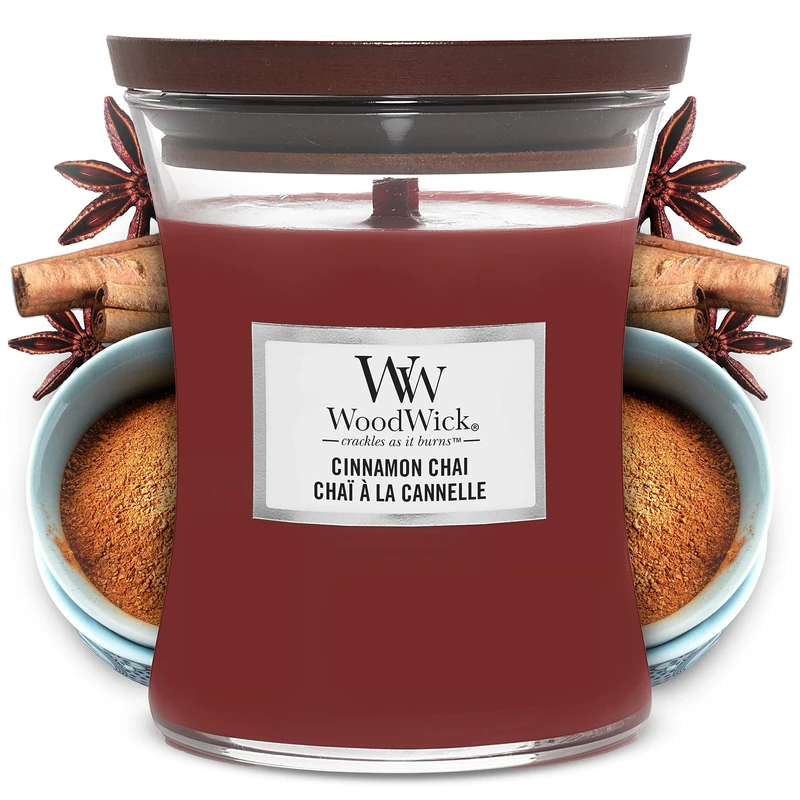 WoodWick Medium Hourglass Scented Candle | Cinnamon Chai | with Crackling Wick | Burn Time: Up to 60 Hours