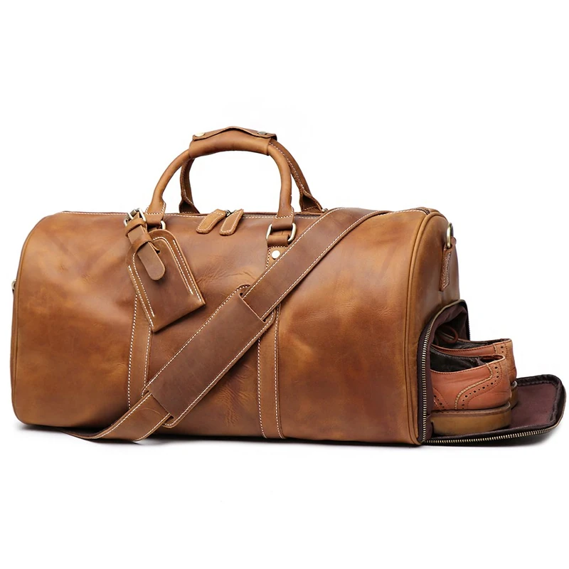 Leathfocus Leather Travel Bag, Retro Travel Bag for Men, Brown, X-Large - Image 1