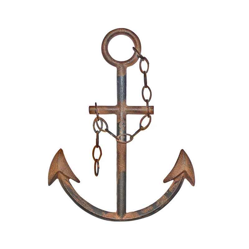Wallcharmers 16" Rustic Cast Iron Metal Anchor Wall Decor - Boat Anchor Farmhouse Decor - Handmade Nautical Decor