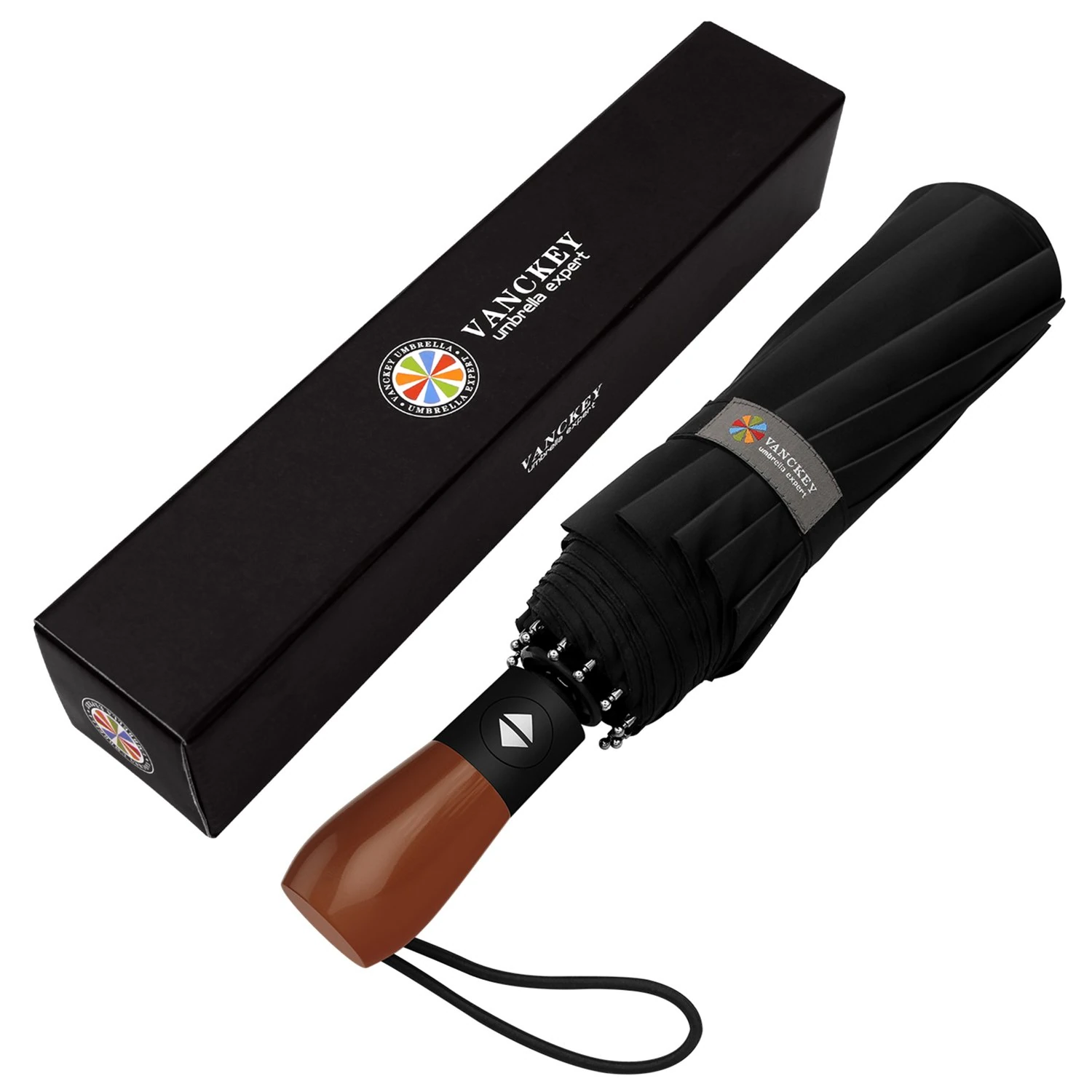 MIKAFEN Umbrella Windproof With Wood Handle - Travel and Automatic, Umbrella Compact for Men and Woman - with 10 Ribs Fiberglass and Compact Rain Protect（Black）