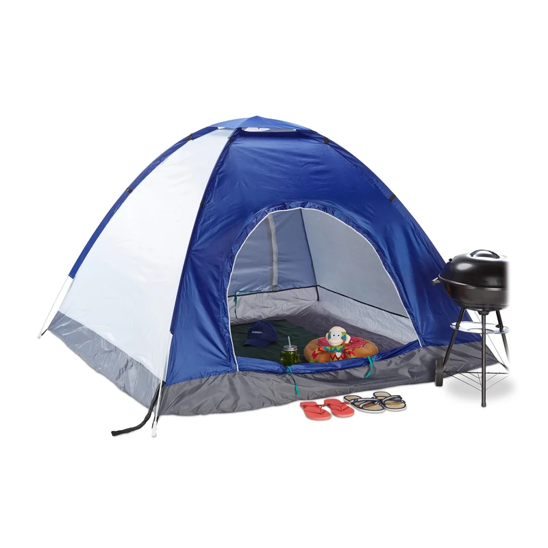 Relaxdays Pop-Up Camping Tent, H x W x D: 135 x 200 x 200 cm, Waterproof Instant Tent, Small, Compact, UV 50+, Blue
