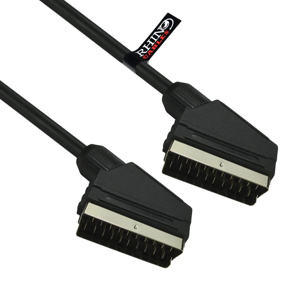 rhinocables Shielded SCART Cable - Gold-Plated 21-Pin Male to Male Lead | RGB AV Connector for VCR, DVD Player, TV, SKY Box, Android Boxes & More | High-Performance Audio Video Transfer (2m)