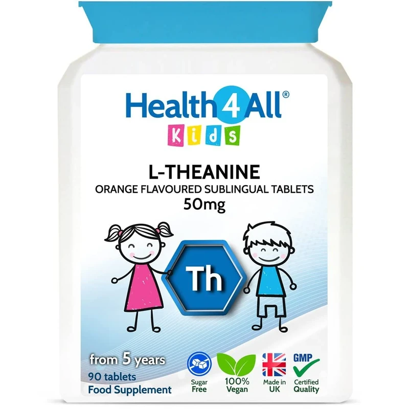 Health4All Kids L-Theanine 50mg 90 Chewable Tablets 3 Months Supply, Supports Focus, Attention & Concentration in Children, Orange Flavour Sugar-Free L-Theanine Supplement | Made in UK (not Gummies)