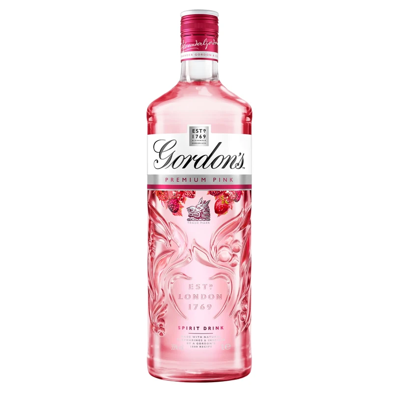 Gordon's Premium Pink Distilled Gin | 35% vol | 1L | Juniper Taste with Flavours of Raspberry | Strawberry & Redcurrant | Light & Refreshing Flavoured Gin