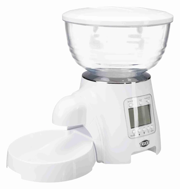 TRIXIE automatic pet feeder TX7 - 5 meals per day - voice message at feeding time - automatic button lock - dishwasher-safe feeding bowl - 24336